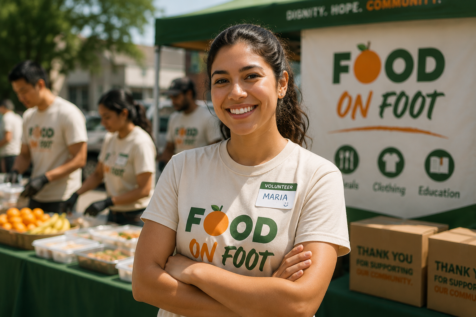 Portrait of Maria, a Food on Foot volunteer, at a Sunday serving